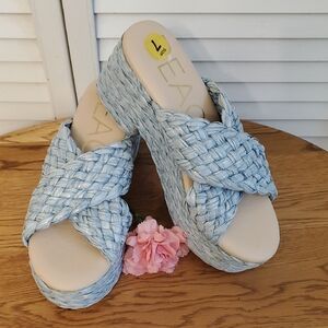 Beach By Matisse Blue Criss-Cross Platform Sandals Heels, Size 7